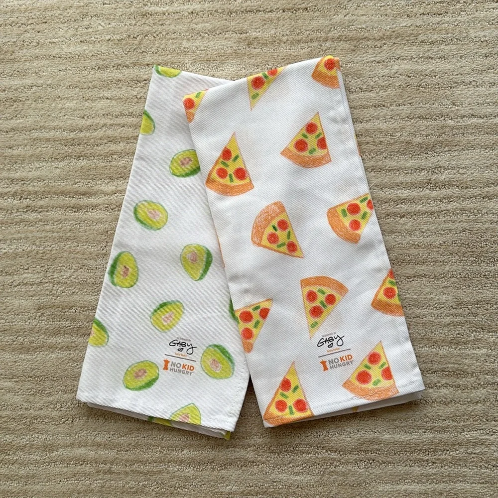NWOT Set of 2 William Sonoma Gaby Dalkin No Kid Hungry Kitchen Towels Pizza Avoc
